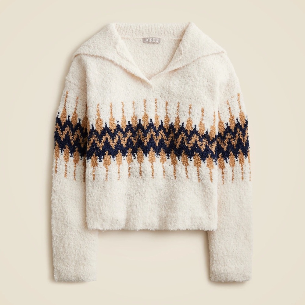 J. Crew Cream Sweater with Navy and Tan Design